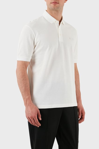 ARMANI EXCHANGE Armani Exchange Erkek AX Logolu Normal Kalıp %100 Pamuklu Kısa Kollu Beyaz Polo Yaka T-Shirt XM000330 AF10366-U0009