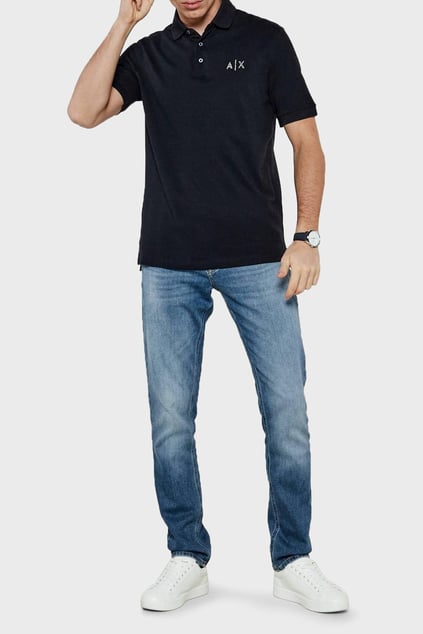 ARMANI EXCHANGE Armani Exchange Erkek AX Logolu Normal Kalıp %100 Pamuklu Kısa Kollu Lacivert Polo Yaka T-Shirt XM000330 AF10366-UB101