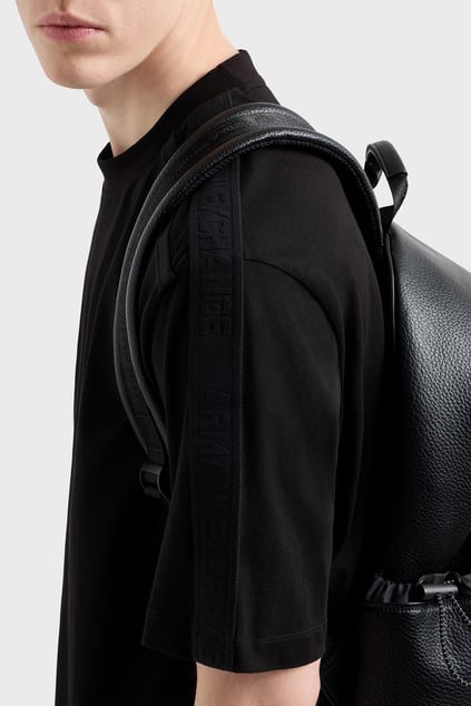 ARMANI EXCHANGE Armani Exchange Erkek Normal Kalıp Yuvarlak Yaka Omuzlardan Uzanan Logo Bantlı Kısa Kollu Siyah T-Shirt XM000322 AF10361-UC001