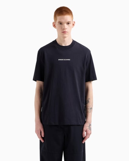ARMANI EXCHANGE Armani Exchange Erkek Normal Kesim %100 Pamuklu Önü ve Arkası Logolu Yuvarlak Yaka Kısa Kollu Lacivert T-Shirt XM000588 AF12308-UB101