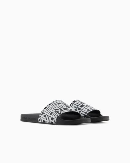 ARMANI EXCHANGE Armani Exchange Erkek Üst Yüzeyi Logo Desenli Rahat Taban Siyah-Beyaz Sandalet XUP004 XV679-N814