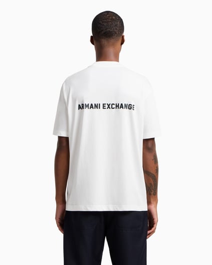 ARMANI EXCHANGE Armani Exchange Erkek Normal Kesim %100 Pamuklu Önü ve Arkası Logolu Yuvarlak Yaka Kısa Kollu Beyaz T-Shirt XM000588 AF12308-U0009