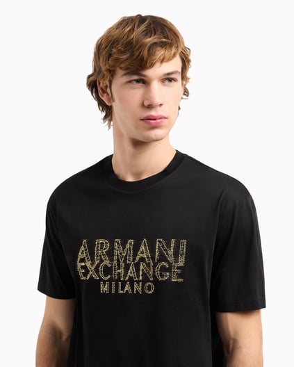 ARMANI EXCHANGE Armani Exchange Erkek Kısa Kol Bisiklet Yaka ARMANİ Büyük Yazı Detay Pamuklu Siyah T-Shirt XM000326 AF10364-UC001