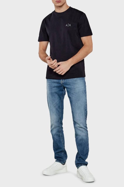 ARMANI EXCHANGE Armani Exchange Erkek Normal Kalıp Yuvarlak Yakalı AX Logolu Pamuklu Kısa Kollu Lacivert T-Shirt XM000327 AF10364-UB101