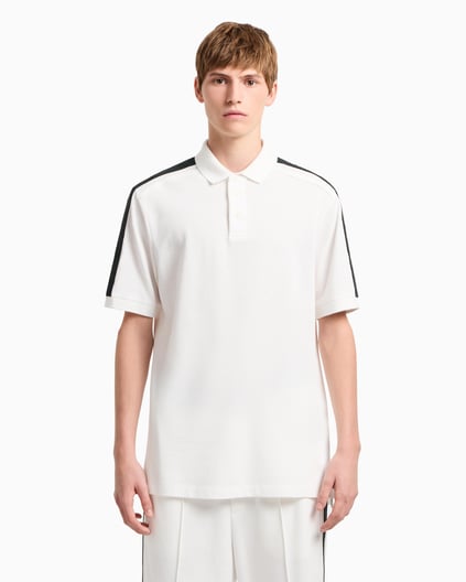 ARMANI EXCHANGE Armani Exchange Erkek Normal Kalıp Omuz Marka Bantlı %100 Pamuklu Kısa Kollu Beyaz Polo Yaka T-Shirt XM000307 AF10366-U0009