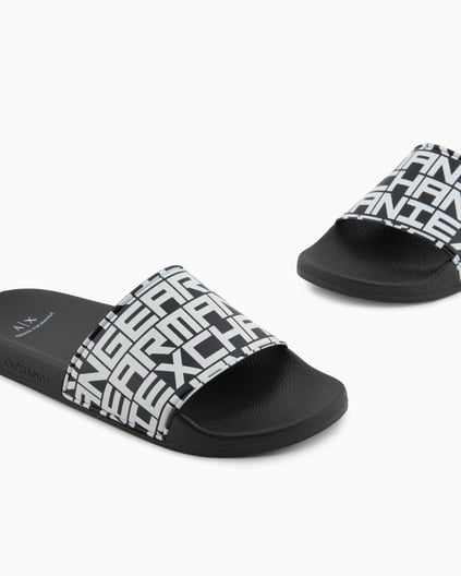 ARMANI EXCHANGE Armani Exchange Erkek Üst Yüzeyi Logo Desenli Rahat Taban Siyah-Beyaz Sandalet XUP004 XV679-N814