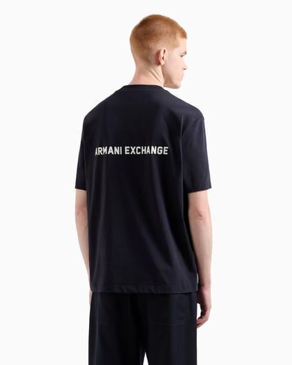 ARMANI EXCHANGE Armani Exchange Erkek Normal Kesim %100 Pamuklu Önü ve Arkası Logolu Yuvarlak Yaka Kısa Kollu Lacivert T-Shirt XM000588 AF12308-UB101
