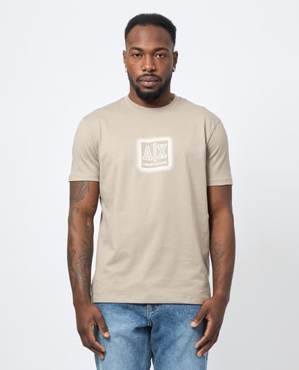 ARMANI EXCHANGE Armani Exchange Erkek Regular Fit Pamuklu Yuvarlak Yakalı Göğüste Kabartmalı Logo Desenli Kısa Kollu Bej T-Shirt XM000545 AF10361-U6167