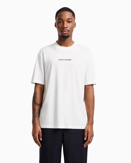 ARMANI EXCHANGE Armani Exchange Erkek Normal Kesim %100 Pamuklu Önü ve Arkası Logolu Yuvarlak Yaka Kısa Kollu Beyaz T-Shirt XM000588 AF12308-U0009