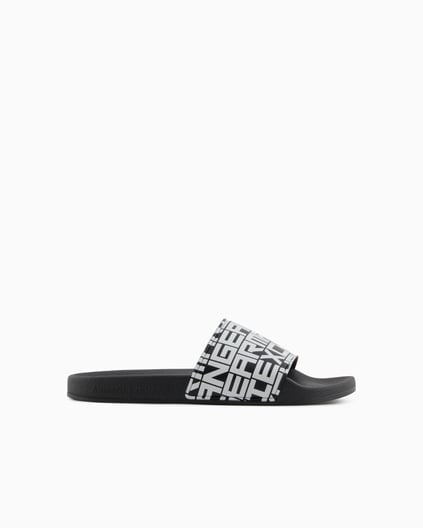 ARMANI EXCHANGE Armani Exchange Erkek Üst Yüzeyi Logo Desenli Rahat Taban Siyah-Beyaz Sandalet XUP004 XV679-N814