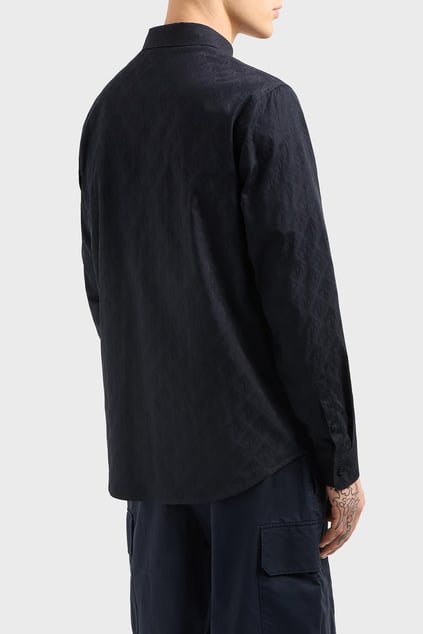 ARMANI EXCHANGE Armani Exchange Erkek Regular Fit Pamuklu Tüm Yüzeyde Ton Sür Ton Logolu Uzun Kollu Lacivert Gömlek XM000197 AF12179-UB101