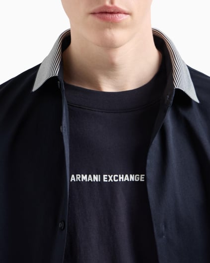 ARMANI EXCHANGE Armani Exchange Erkek Normal Kesim %100 Pamuklu Önü ve Arkası Logolu Yuvarlak Yaka Kısa Kollu Lacivert T-Shirt XM000588 AF12308-UB101