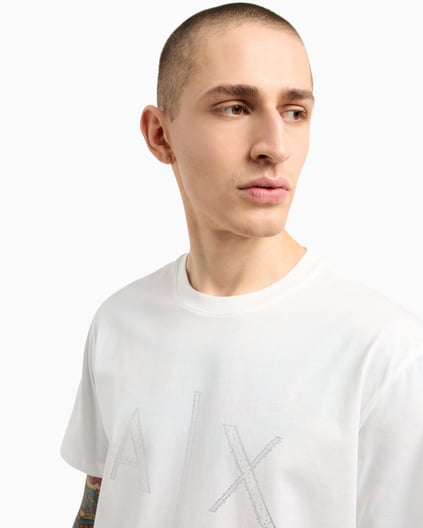 ARMANI EXCHANGE Armani Exchange Erkek Kısa Kol AX Yazı Desen Pamuklu Bisiklet Yaka Beyaz T-Shirt XM000325 AF10364-U0009