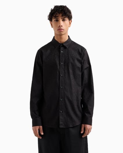 ARMANI EXCHANGE Armani Exchange Erkek Uzun Kol Normal Gömlek Yaka Günlük Siyah Gömlek XM000431 AF13131-FC041