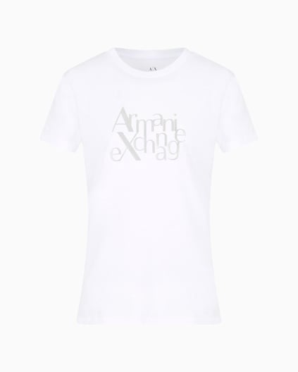 ARMANI EXCHANGE Armani Exchange Kadın Normal Kesim Yuvarlak Yaka Simli Logolu Kısa Kollu Beyaz T-Shirt XW000109 AF10359-U0002