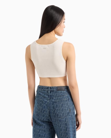 ARMANI EXCHANGE Armani Exchange Kadın Örgü Açık Yuvarlak Yakalı Dar Kalıp Crop Ekru Büstiyer XW000577 AF12740-U1003
