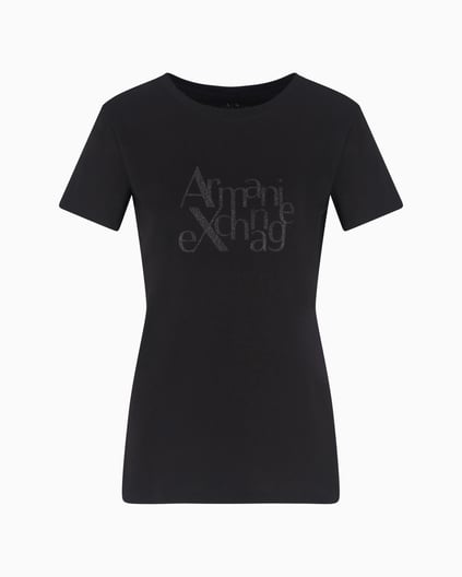 ARMANI EXCHANGE Armani Exchange Kadın Normal Kesim Yuvarlak Yaka Simli Logolu Kısa Kollu Siyah T-Shirt XW000109 AF10359-UC001
