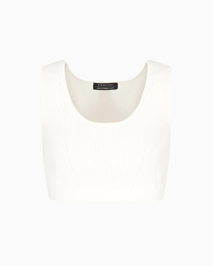 ARMANI EXCHANGE Armani Exchange Kadın Örgü Açık Yuvarlak Yakalı Dar Kalıp Crop Ekru Büstiyer XW000577 AF12740-U1003