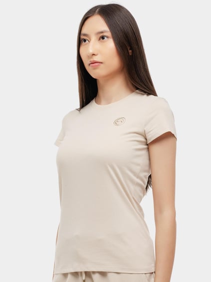 ARMANI EXCHANGE Armani Exchange Kadın Pamuklu Altın Metal Logo Baskılı Kısa Kollu Yuvarlak Yaka Bej T-Shirt XW000320 AF10356-U1095