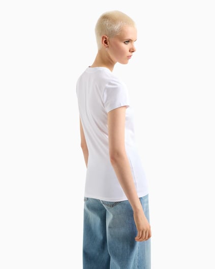 ARMANI EXCHANGE Armani Exchange Kadın Kısa Kollu V Yaka Dokuma Kumaş Beyaz T-Shirt XW000600 AF10355-U0002