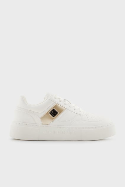 ARMANI EXCHANGE Armani Exchange Kadın Rahat Dolgulu Taban Logolu Kontrast Yan Bantlı Nefes Alabilen Üst Yüzeyli Beyaz-Altın Sneaker XDX176 XV917-T779