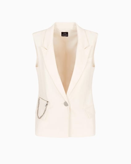 ARMANI EXCHANGE Armani Exchange Kadın Dokuma Kumaş Tek Düğmeli Çentikli Yaka Kolsuz Bej Yelek XW000435 AF12749-U1003