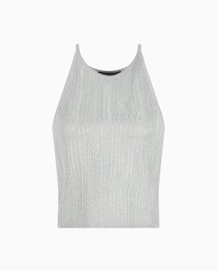 ARMANI EXCHANGE Armani Exchange Kadın Metalik Görünümlü Örme Yuvarlak Yakalı İnce İp Askılı Crop Gri T-Shirt XW000112 AF11957-M8047