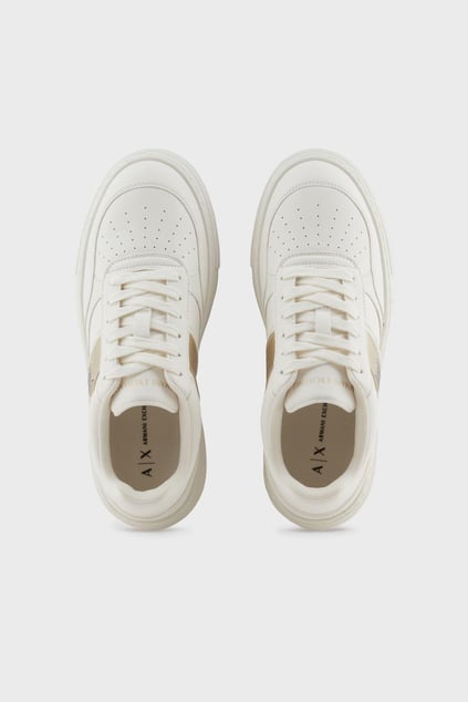 ARMANI EXCHANGE Armani Exchange Kadın Rahat Dolgulu Taban Logolu Kontrast Yan Bantlı Nefes Alabilen Üst Yüzeyli Beyaz-Altın Sneaker XDX176 XV917-T779