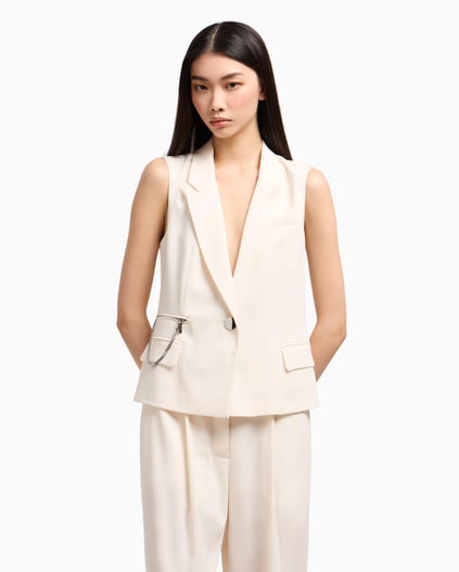 ARMANI EXCHANGE Armani Exchange Kadın Dokuma Kumaş Tek Düğmeli Çentikli Yaka Kolsuz Bej Yelek XW000435 AF12749-U1003