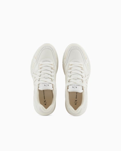 ARMANI EXCHANGE Armani Exchange Kadın Rahat Yüksek Taban AX Logolu Üstü nefes Alabilir Fileli Beyaz-Altın Sneaker XDX195 XV944-Q308