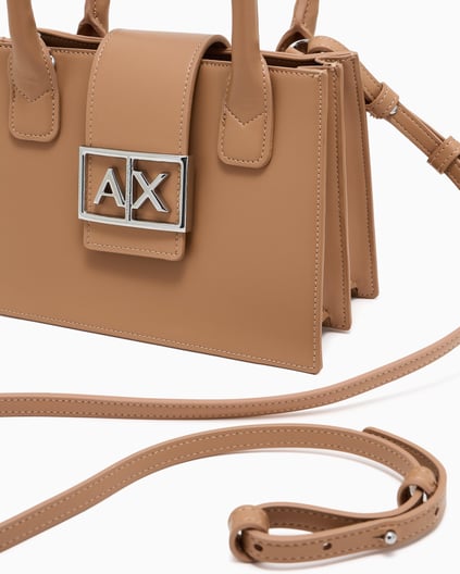 ARMANI EXCHANGE Armani Exchange Kadın Deri AX Yazı Detay Klasik Model İçi Geniş Kahverengi Omuz Çantası XW000306 AF12039-U2069