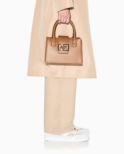 ARMANI EXCHANGE Armani Exchange Kadın Deri AX Yazı Detay Klasik Model İçi Geniş Kahverengi Omuz Çantası XW000306 AF12039-U2069