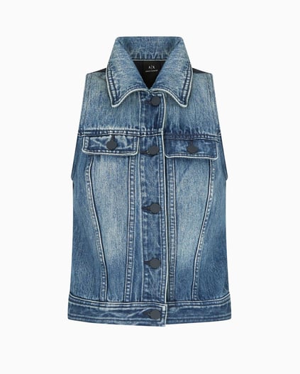 ARMANI EXCHANGE Armani Exchange Kadın Dar Kalıp Düğme Kapamalı Pamuklu Cep Detaylı Kolsuz Lacivert Ceket XW000558 AF12845-MB115