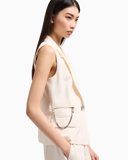 ARMANI EXCHANGE Armani Exchange Kadın Dokuma Kumaş Tek Düğmeli Çentikli Yaka Kolsuz Bej Yelek XW000435 AF12749-U1003