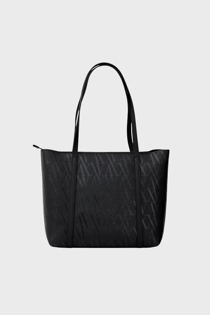 ARMANI EXCHANGE Armani Exchange Kadın AX Yazı Desenli Deri Gümüş Aksesuar Detaylı Geniş Siyah Omuz Çantası XW001199 AF15325-FC099
