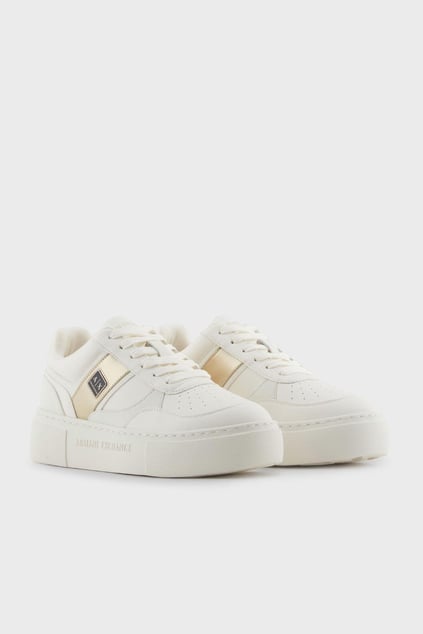 ARMANI EXCHANGE Armani Exchange Kadın Rahat Dolgulu Taban Logolu Kontrast Yan Bantlı Nefes Alabilen Üst Yüzeyli Beyaz-Altın Sneaker XDX176 XV917-T779