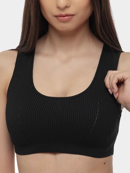 ARMANI EXCHANGE Armani Exchange Kadın Örgü Açık Yuvarlak Yakalı Dar Kalıp Crop Siyah Büstiyer XW000577 AF12740-UC001