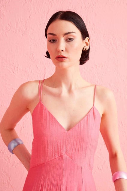 Berrin Berrin Kadın Pamuklu Logolu  Askılı Kolsuz Yazlık Pembe Tulum HBR2135-PEMBE