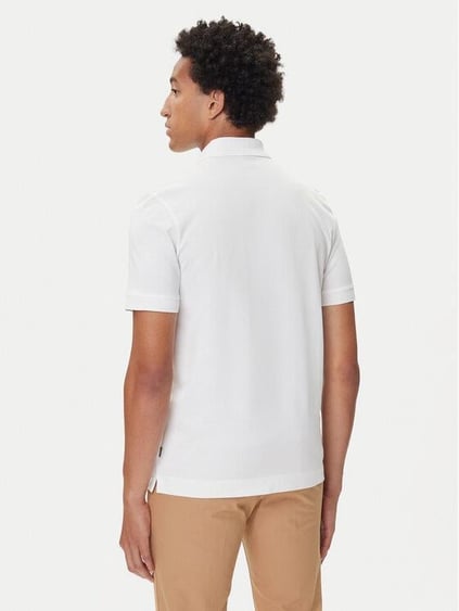 BOSS  BOSS Erkek %100 Merserize Pamuklu Normal Kalıp Kısa Kollu Yarım Fermuarlı Beyaz Polo Yaka T-Shirt 50543880-100