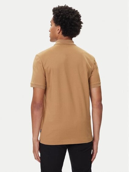 BOSS  BOSS Erkek %100 Merserize Pamuklu Normal Kalıp Kısa Kollu Yarım Fermuarlı Bej Polo Yaka T-Shirt 50543880-260