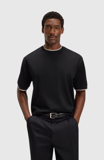 BOSS  BOSS Erkek %100 Pamuk Rahat Kalıp Yuvarlak Yakalı Kısa Kollu Siyah T-Shirt 50548012-001