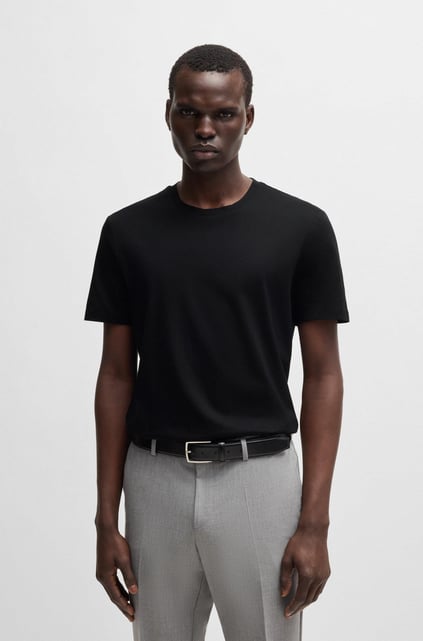 BOSS BOSS Erkek %100 Pamuklu Logo Detaylı Bisiklet Yaka Kısa Kollu Siyah T-Shirt 50468395-001