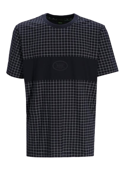 BOSS  BOSS Erkek %100 Pamuklu Yuvarlak Yaka Kare Desenli Kısa Kollu Lacivert T-Shirt 50543806-402