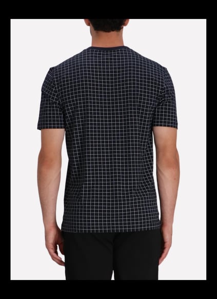 BOSS  BOSS Erkek %100 Pamuklu Yuvarlak Yaka Kare Desenli Kısa Kollu Lacivert T-Shirt 50543806-402