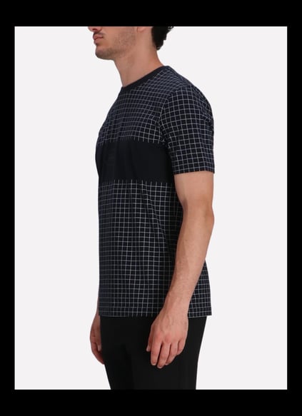 BOSS  BOSS Erkek %100 Pamuklu Yuvarlak Yaka Kare Desenli Kısa Kollu Lacivert T-Shirt 50543806-402