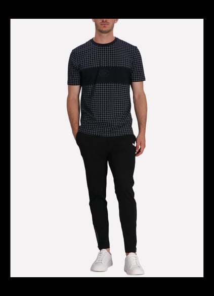 BOSS  BOSS Erkek %100 Pamuklu Yuvarlak Yaka Kare Desenli Kısa Kollu Lacivert T-Shirt 50543806-402