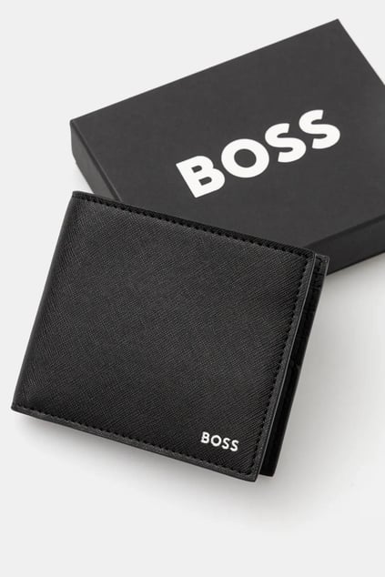BOSS BOSS Erkek 8 Bölmeli Ön Tarafı Logo Damgalı Katlanabilir Siyah Kartlık 50536717-001