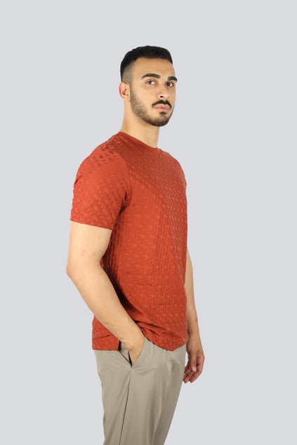 BOSS BOSS Erkek Bisiklet Yaka Kabartma Desenli Kısa Kol Kırmızı T-Shirt 50537131-806