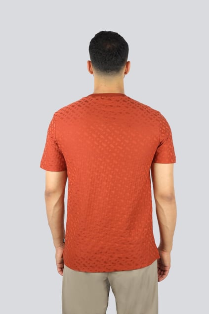 BOSS BOSS Erkek Bisiklet Yaka Kabartma Desenli Kısa Kol Kırmızı T-Shirt 50537131-806