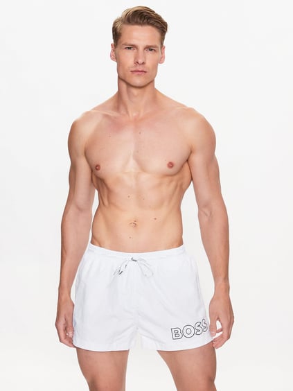 BOSS BOSS Erkek Boss Yazı Desen Bel Bağlamalı Kısa Boy Beyaz Mayo 50469280-100